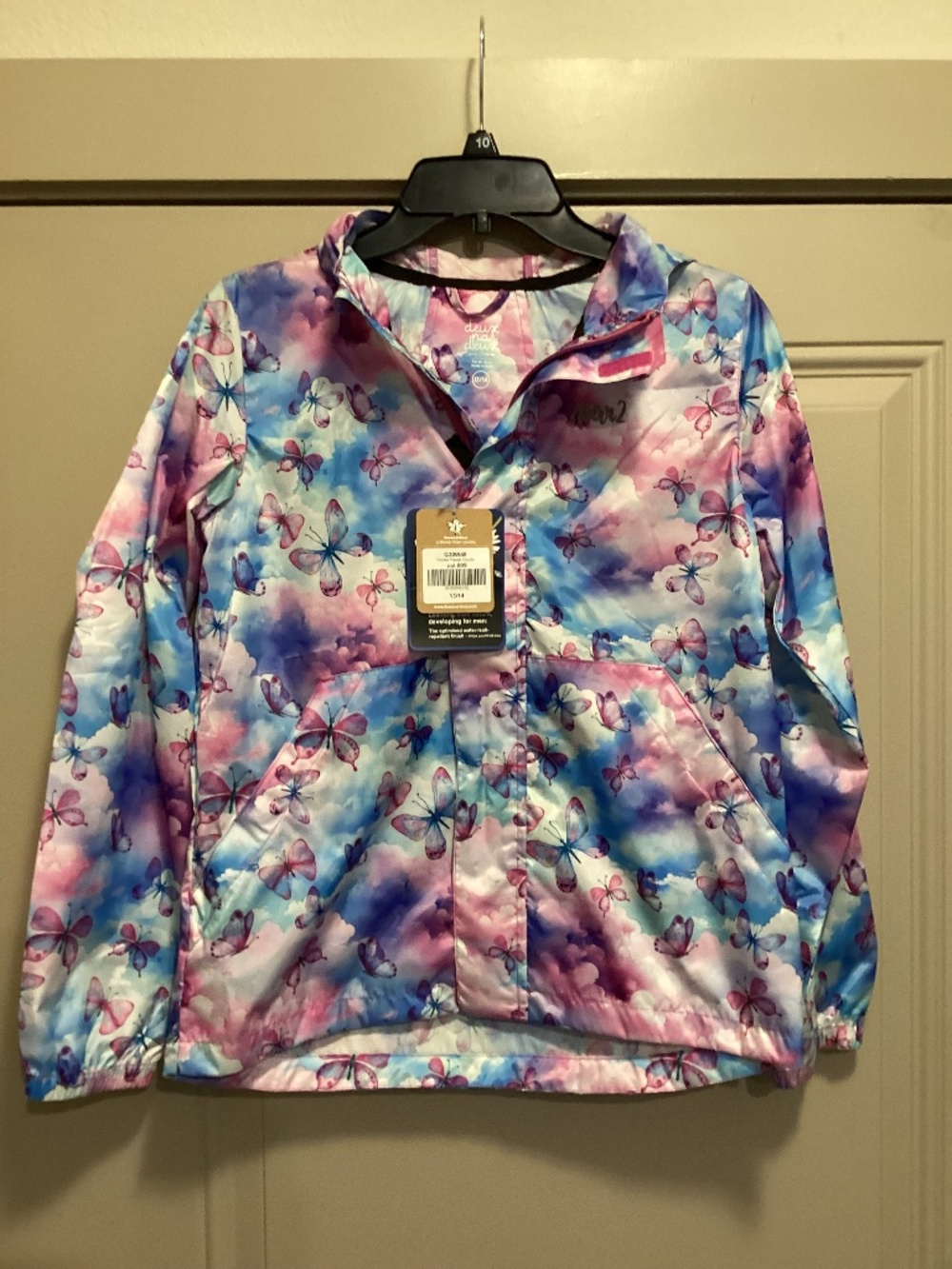 Deux par Deux Girl's Printed Packable Windbreaker Butterflies On Multicolored